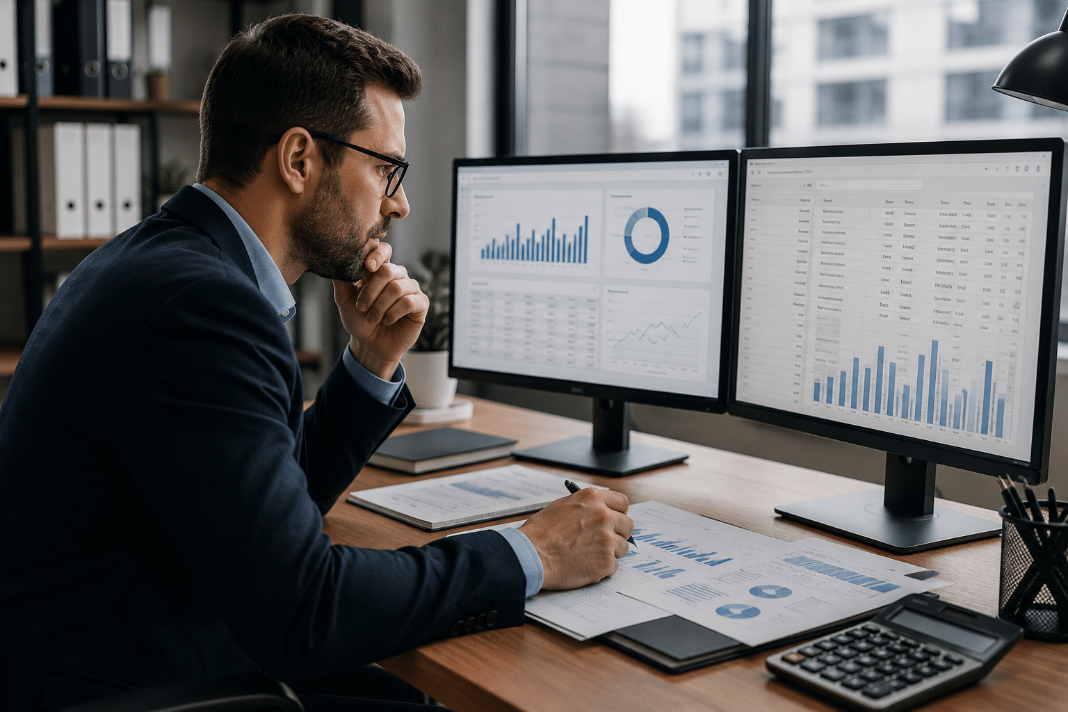 Analyst reviewing Michigan business filing records